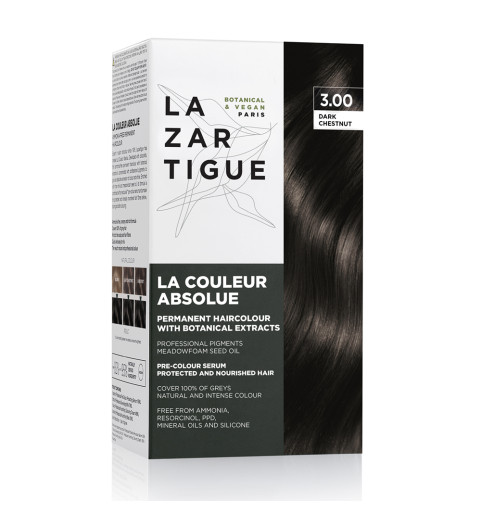 Lazartigue Couleur Absolue - Dark Chestnut 3.00 / Краска для волос перманентная безаммиачная - Тёмный каштан 3.00, набор Lazartigue Couleur Absolue - Dark Chestnut 3.00 / Краска для волос перманентная безаммиачная - Тёмный каштан 3.00, набор